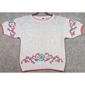 FWI Vintage Sweater Cotton Linen Ramie Short Sleeve Floral Cottagecore Women's L